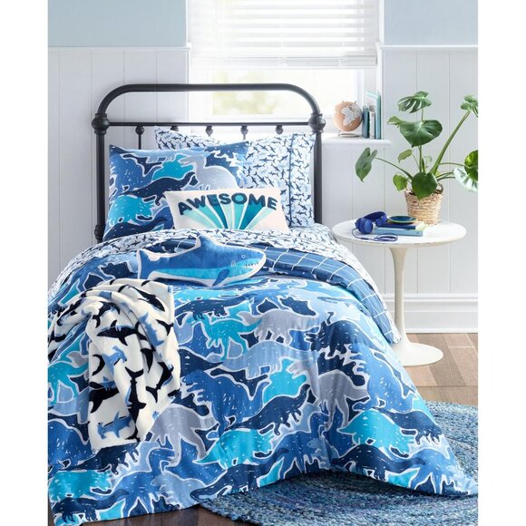 Charter Club Kids Dino Camo 3-Piece Cotton Comforter Set Blue Multi Full / Queen - Picture 8 of 12